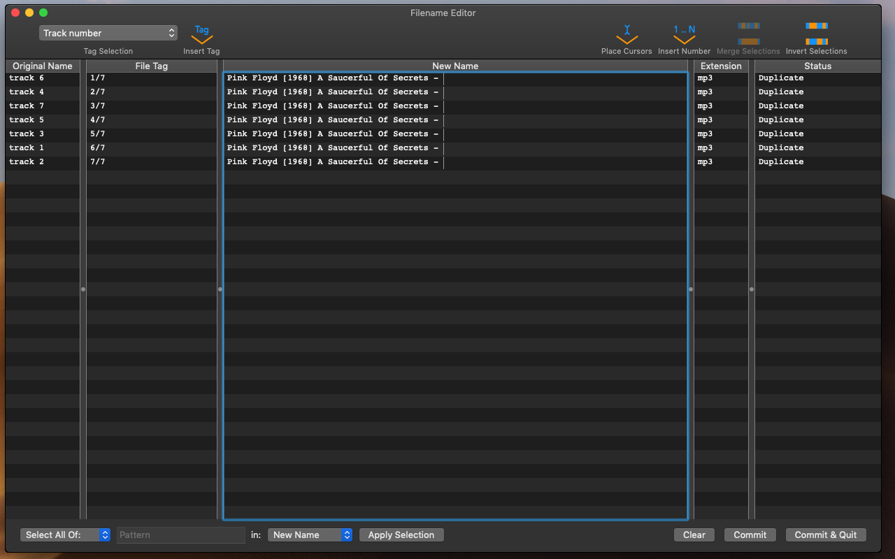 Screenshot of BR-FileRenamer selecting a file-tag
