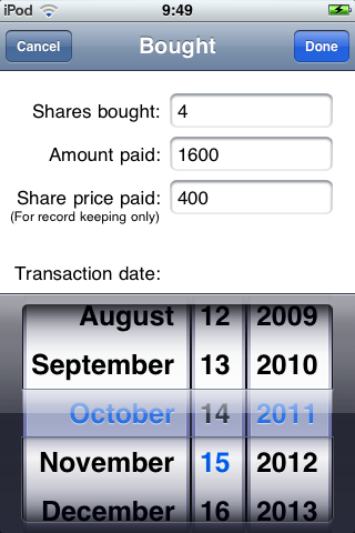 Screenshot of the buy mutation screen of AIM-Trader