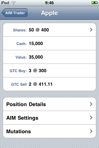 Screenshot of the position screen of AIM-Trader